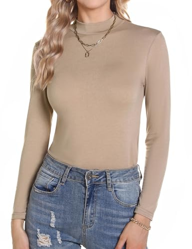 Aottori Camiseta Cuello Alto Mujer Manga Larga Basica Ropa Interior Algodón con Cuello Vuelto Slim Fit Ligera Térmica Otoño Invierno