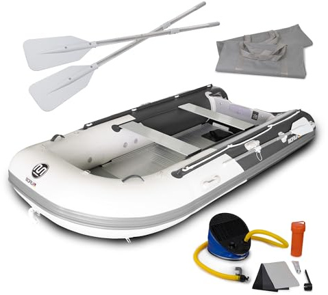 DA-330 Gommone Gonfiabile, 330 cm, grigio - grigio scuro, fondo in alluminio, con accessori, barca da pesca, barca a paddle, barca a motore categoria C
