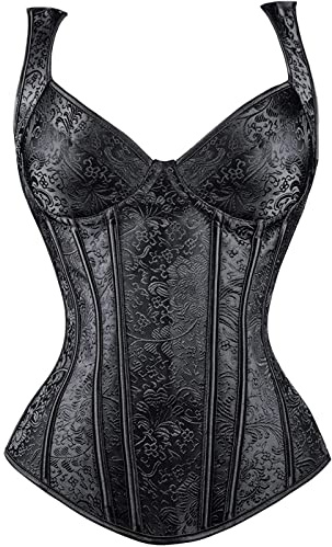 Generico Corsetto Donna Nero Overbust Elegante Vintage Cintura Corset Medievale Push Up Halloween Bustino Elastica Stringivita Bustini Satin Lace Up Fascia Carnevale Corsetti Pirata