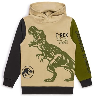 Jurassic World Boys Dinosaur Hoodie – Official T-Rex Sweatshirt Jumper, 100% Cotton Pullover Top, Kids Clothing Ages 4-5 to 9-10 Years
