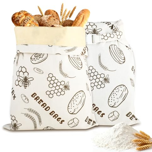 Bolsas para pan reutilizables de cera de abeja 44×33 cm - Revestimiento natural de cera de abeja, Bolsa de algodón para conservar pan casero y productos de repostería (paquete de 2)