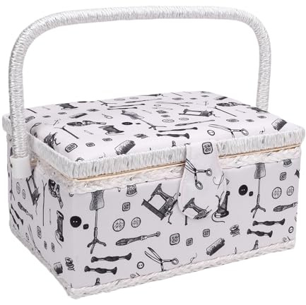 Cesta de Costura Grande, Caja de Costura con Bandeja Extraíble Y Bolsillo para Alfileres, Caja de Almacenamiento Portátil para Tijeras, Hilo, Agujas Y Suministros de Costura, 25 Cm X 17,5 Cm X 13 Cm
