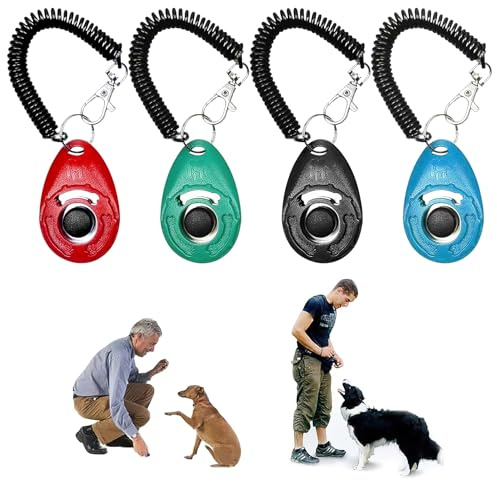 Générique Set di 4 Clicker per cani, Clicker per cani, con cinturino elastico e grande bottone, Pet Clicker Training Tool, professionale Clicker Dog Dressage per gatti, cani, cavalli