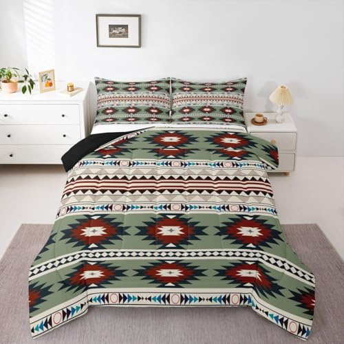 Loussiesd Southwest indiandesign sängkläder set alla årstider sydvästra geometriska täckeset enkel storlek med 1 örngott traditionell Navajo barnsängkläder västerländsk aztek sovrumsdekor