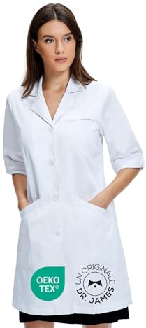 Dr. James Premium Blouse de laboratoire à manches courtes pour femmes, multiples poches, coupe classique, fermeture à pression dissimulée (34)