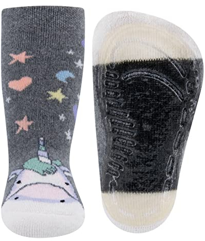 EWERS stopper socks unicorn, calcetines con suela antideslizante para niñas, con suela de goma, MADE IN GERMANY, 1 par de calcetines antideslizantes para niños, gris, talla 29-30