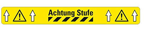AnTina TAPES® Warnmarkierung Achtung Stufe als Sicherheitsmarkierung, stark selbstklebend, rutschsichere Anti-Rutsch Bodenmarkierung R10 (Achtung Stufe, 75x600mm)