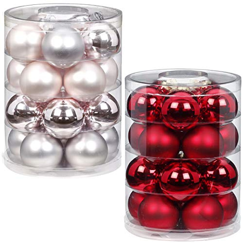 Inge Glas Magic 40 Weihnachtskugeln im Set | Echtglas-Christbaumkugeln in besonderen Farben | Hochwertiger Christbaumschmuck (Sangria Sunsets | rosa mit rot)