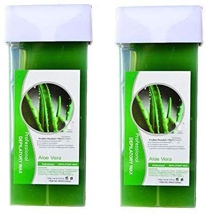 Double Depilatory Wax Heater Roller Body Hair Removal Roll On Waxing Machine with Heater Base for Personal & Professional Use Beauty Salon (200G Aloe Vera Wax Cartridge)