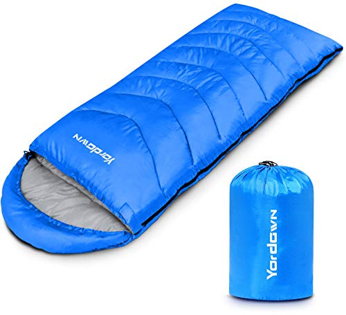 Yordawn Sleeping Bags for Adults Kids, Warm Cold Weather Camping Sleeping Bag Backpacking Hiking Lightweight Waterproof Portable with Compact Bag, 3 Season Sleep Bag for Girls Boys, Blue