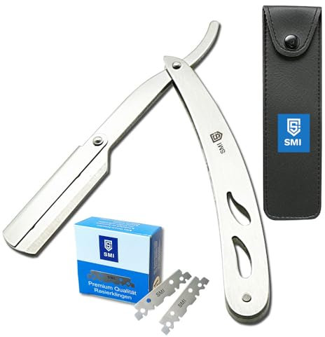 SMI Rasoir à Barbe 100 Lames Lame Interchangeable Rasoir Homme Manuel Rasoir Barbier Rasoir Coupe Choux Barbe Traditionnel avec Etui (Rasoir Moderne - 1209)