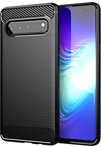 cadorabo Case for Samsung Galaxy S10 5G - Cover in BRUSHED BLACK - Mobile Phone Cover made of TPU Silicone in Stainless Steel Carbon Fiber Optics - Silicone Ultra Slim Soft Back Cover Case Bumper