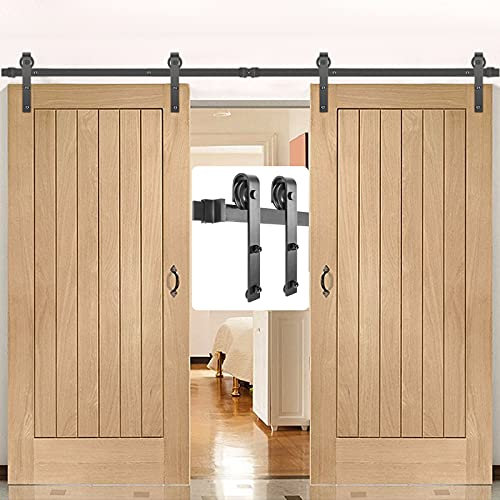 VEVOR Kit Quincaillerie Porte Double 335 cm Quincaillerie Porte Suspendue 150 kg Rail Porte Coulissante Acier Carbone 4 Cintres 6x4x30 cm Épaisseur Porte 35-45 mm pour Portes 167 cm Chambre Garages