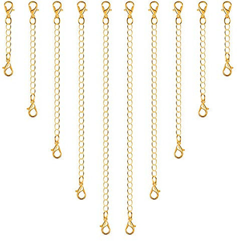 anezus Chain Extenders for Necklaces, 10pcs Gold Jewelry Extenders for Necklaces, Stainless Steel Chain Extenders for Necklace, Bracelet and Anklet (Assorted Sizes)