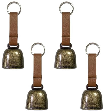 Lot de 4 Petites Cloches de Vache pour Collier de Chien avec Sangle en Cuir, Cloche d'avertissement d'ours, Clochette bruyante, Cloches de Dressage en cuivre Anti-Perte, Traceur de Bruit pour Chiots