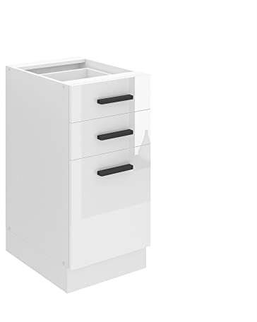 BELINI | Unterschrank Küche | Küchenunterschrank 40 cm Breite | Küchenschränke ohne Arbeitsplatte | Küchenschrank mit Schubladen | Weiß Hochglanz