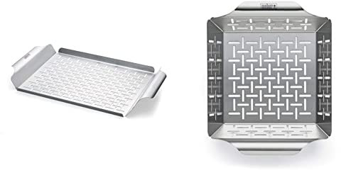 Weber Style 6435 Professional-Grade Grill Pan & 6481 Deluxe Gemüsekorb 19x24 cm, Grillkorb, für Fisch, Fleisch und Gemüse, aus Edelstahl