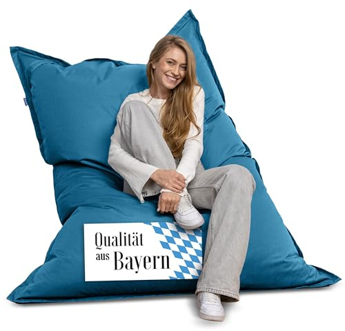 Bruni Puf gigante Caree en azul – Puff Asiento Sillones Puff rectangular XXL de 140 x 180 cm y relleno de 400 l, con funda interior, funda extraíble, para interior y exterior, de Alemania