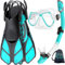Zenoplige Schnorchelset Erwachsene mit Flossen, Anti-Fog Panorama Taucherbrille, Dry Top Schnorchel und Schwimmflossen, 3 in 1 Schnorchel Set für Schwimmen, Tauchen