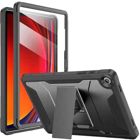 Soke Hülle für Samsung Galaxy Tab A9 Plus 2023 mit Eingebautem Bildschirmschutz und Ständer, Robuste Ganzkörper-Schutzhülle für Galaxy Tab A9+ 11 Zoll Tablet [SM-X210/X216/X218]，Schwarz
