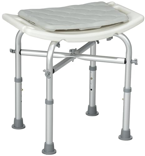 HOMCOM Aluminium Shower Stool for Elderly, Height Adjustable Shower Seat with Removable Padded Cushion, Shower Head Holder, Non-Slip Bath Stool for Seniors, Disabled, Pregnant, White