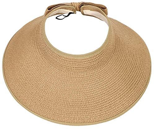 soul young Chapeau Femme Soleil Visière de Paille Bord Large Anti UV Capelines d'été Plage Pliable Bonnets UPF 50(Kaki,Taille Unique)