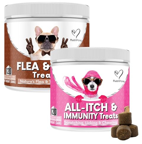 NutriPaw All-Itch, Flea & Tick Treats For Dogs - Soothe Itchy Paws, Eyes, Ears, Skin - Naturally Control Fleas & Ticks - Good for Small, Medium & Large Dogs - Supports Seasonal Itching