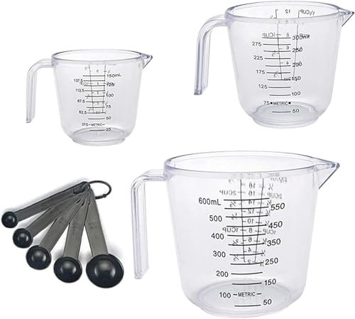 Set di misurini in plastica, misurino per cottura, 150 ml, 300 ml, 600 ml, resistente al calore, per cucina, laboratorio, senza BPA, trasparente