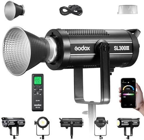 Godox SL300III LED-videolampa Bowens 5600K±200K Tyst läge Knappsystem 2,4G Wireless X U-fäste Monoblock 360° Support APP-kontroll