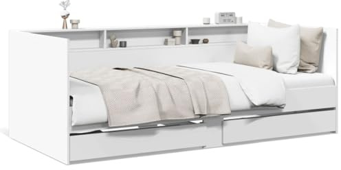 Gecheer Divano Letto con Cassetti Bianco 90x190 cm in Legno Multistrato, Struttura, Telaio, Giroletto, Singolo, Matrimoniale, Moderna, con Doghe, J3280853