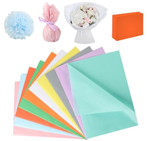 100 Blatt Seidenpapier, 50 x 35 cm, Seidenpapier, bunte Verpackung, Rosa, Grün, Gelb usw., Seidenpapier, für DIY, Dekoration und kreative Hobbys (10 Farben)