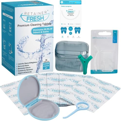 Kit di pulizia e compresse di fermo di fermo - 36 tablet 1 mese FORNITURA FRESH, BRITE e PROPRIE - Tablet detergente per fermo, Guardia per la bocca, Denturi, allineatori