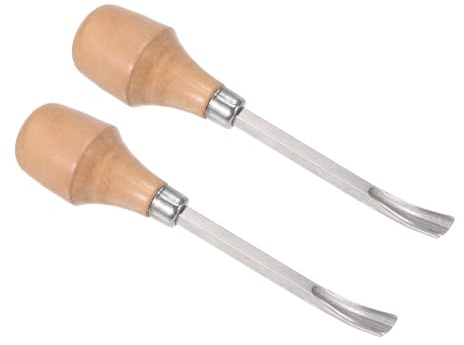 Kozelo 2pcs Wood Carving Knife - [9mm] 45# Carbon Steel Chisel Curved Half-round Tip Head Engraving Cutting Blade Wood Handle Whittling knives for Woodworking Sculpture Use, 5 Long