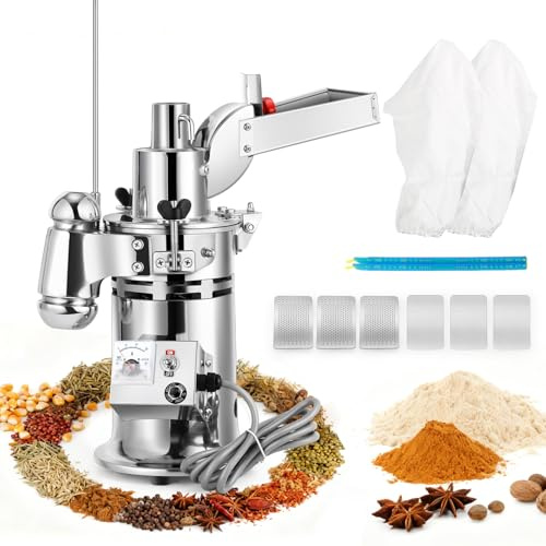 Moongiantgo Hammer Mill Grinder Commercial Herb Grinder 1200W Continuous Feeding, 6.6-33 Lbs/H Grinding Capacity, with 6 Sieve Meshes, Pulverizer for Dry Herb Grain Spice Corn Nutmeg, 110V (DF-15)
