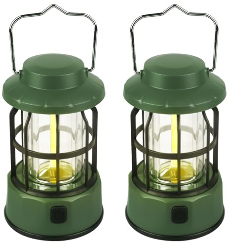 Lot de 2 lampes de camping LED portables - Lampe de camping rétro à intensité variable et 3 modes d'éclairage IPX4 - Lanterne de camping étanche pour la pêche, l'aventure, la randonnée, les urgences