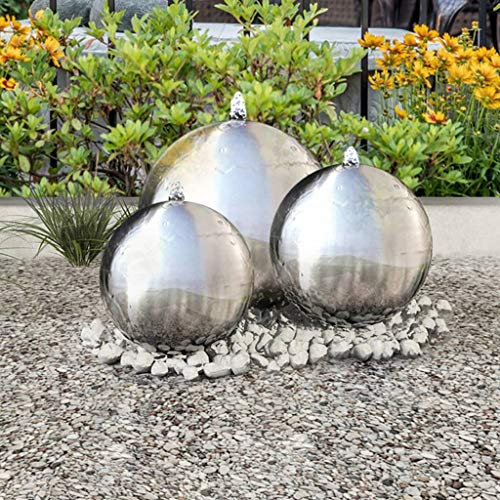 3 fontane da giardino a sfera con LED in acciaio inox, 277506