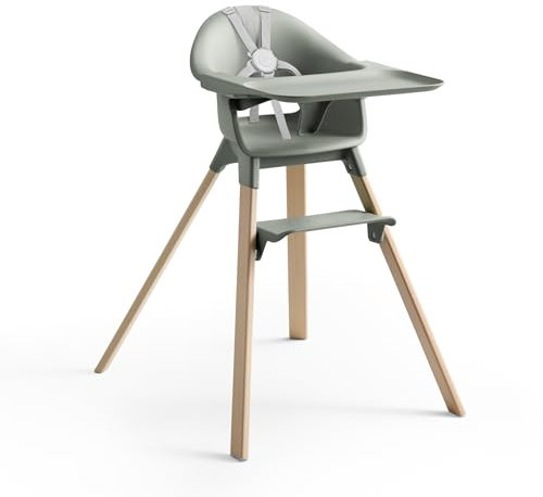 Trona Stokke Clikk, Glacier Green - Trona todo en uno con bandeja + arnés - Ligera, duradera y para viaje - Ergonómica con características ajustables - Ideal niños de 6-36 meses