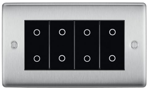 BG Nexus Brushed Steel Quad Secondary Touch Dimmer Switch Black Inserts NBSTDS4B
