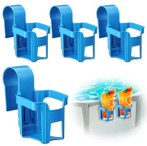Forhandy 4 soportes para bebidas para piscina, soporte para colgar vasos de agua, soporte multifuncional, accesorios para piscina, sin derrames, soporte para bebidas de plástico (azul)