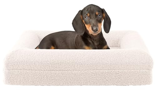 PETMAKER Orthopedic Pet Bed - 26in Small Dog Bed with Supportive Bolster, Nonslip Bottom, and Removable Washable Cover - Memory Foam Puppy Bed for Small Dogs and Cats - Dog Products (Cream)