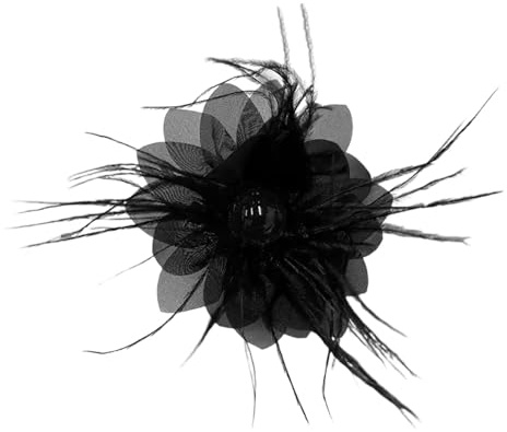 85mm Broche Femme Élégante Fascinator Plume Fleur Avec Perles Coquillage Mesh Clip Barrette Cheveux Épinglette Cravate Accessoire Mariage Fête Cocktail Derby Charme Bijou Pour Elle (Noir)