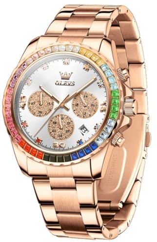 OLEVS Watch for Men Skeleton Business Dress Stainless Steel Waterproof Luminous Mens Wrist Watch, 2939：Rose Gold band Rose Gold White dial