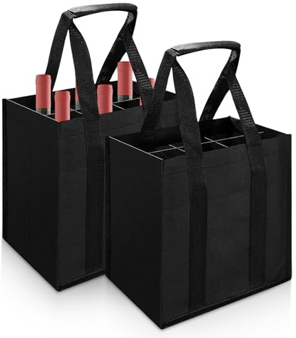 Jicyor 2 portabotellas, portabotellas, 6 botellas, color negro, bolsa para bebidas de tela Oxford, bolsa reutilizable para botellas, 6 botellas para botellas de agua, vino y cerveza