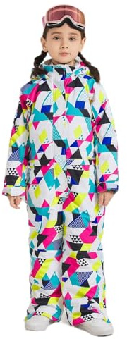 DOOK SNOW Boy and Girl's One-piece ski suit Winter Warm Snowsuits Kids Toddler Waterproof Outdoor Ski Suit (Colorful Triangle, 140)