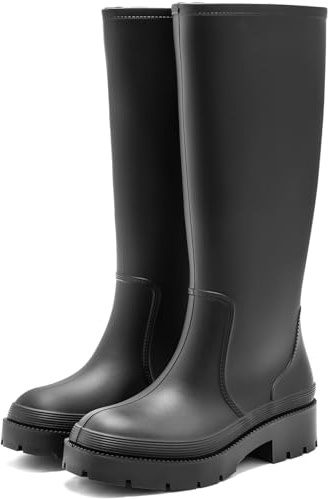 Lvptsh Botas de Agua Mujer Altas Zapatos de Lluvia Caucho de Boots Impermeable Wellington Boots de Goma Cómodas Antideslizante,Black2,EU37