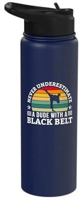 Never Underestimate a Black Belt Martial Arts Retro Stainless Steel Insulated Water Bottle