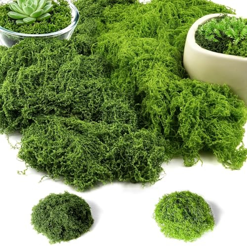 Quelcc 100g Artificial Moss, Dark Green and Light Green, Fake Green Moss Decorative Fake Bulk Moss for Plant Garden Lawn Crafts Decoration Landscaping Model Making