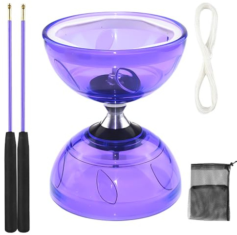 KUWUNG Diabolo LED con cuscinetto a sfera, 4,5 mm Diabolo luminoso, set giocoliere con bastoncini a mano, strumento circo a ruota libera per adulti principianti professionisti (viola)