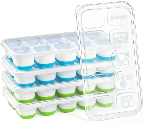 Silicone Ice Cube Tray with Lid BPA Free Small Ice Trays for Freezer 4 Pack | Flexible Design Easy Release, LFGB Certified Food Grade, Stackable Non Spill Lidded Ice Cube Moulds