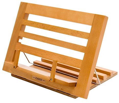 Exerz Wooden Cookbook Stand Easel – Adjustable Beech Wood Bookrest & Recipe Holder (34 x 24 x 2 cm) – Cookery Book, Reading Rest, Tablet or iPad Stand for Kitchen, Home & Office (Beech Wood)